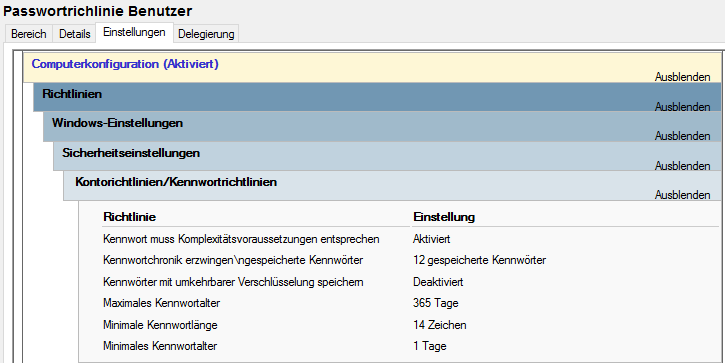 Password Policy, Passwortrichtlinie