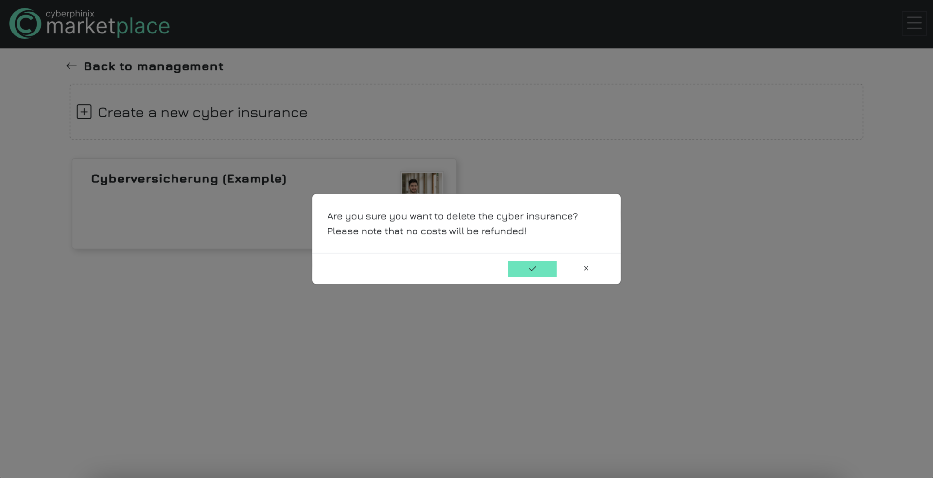 Cyber Insurance Delete Confirmation View